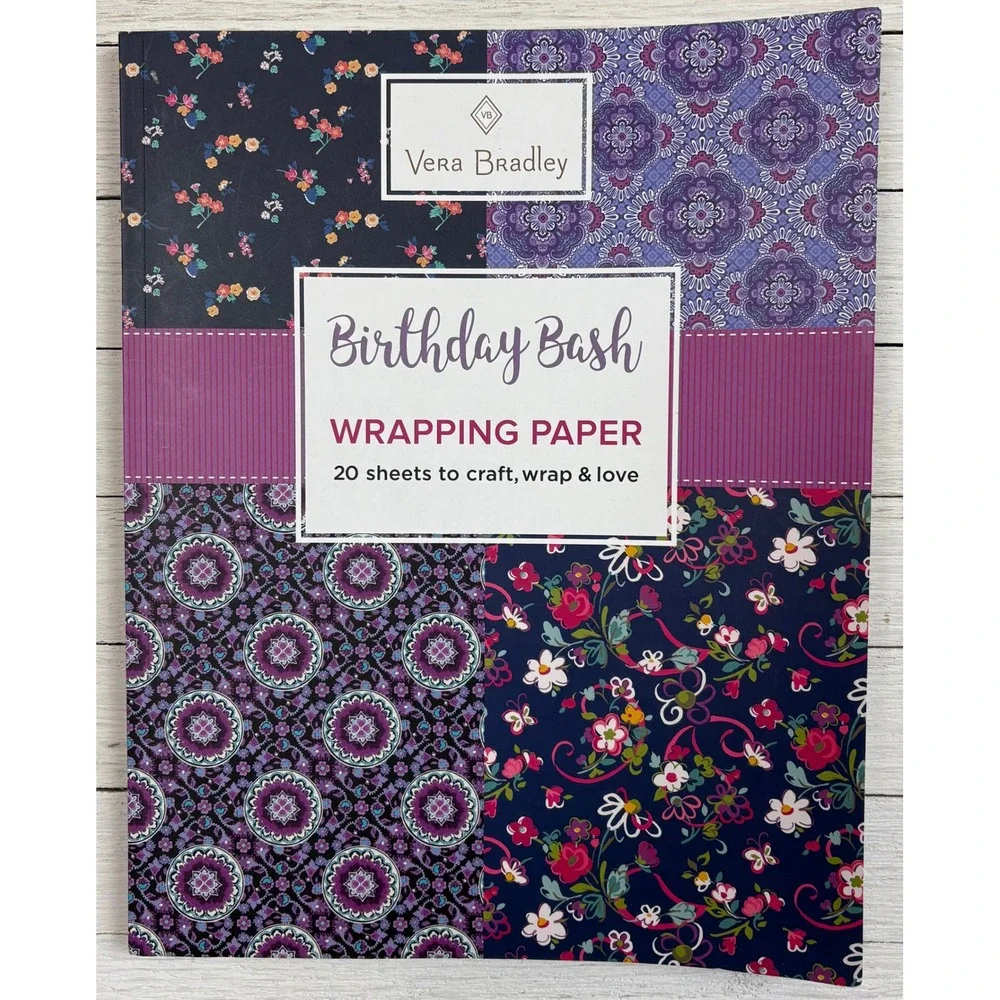 Vera Bradley Birthday Bash Wrapping Paper Book 20 Sheets 18x24 Perforated Floral